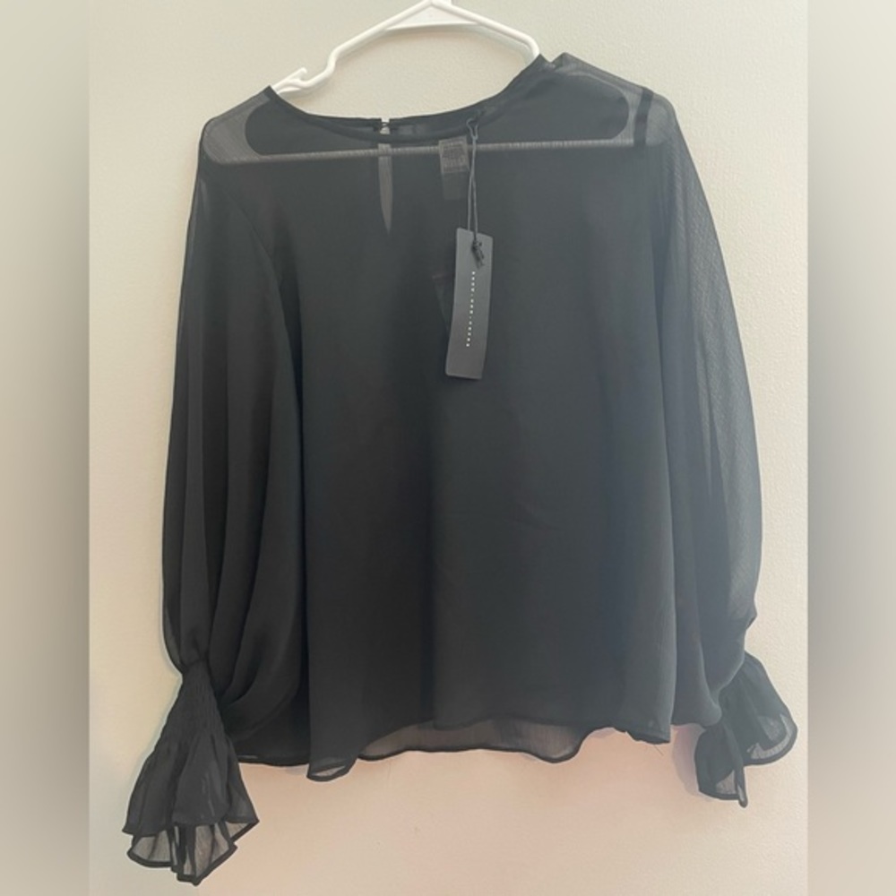 KNOW.ONE.CARES | Sheer Long‎ Sleeve Blouse | Black | Size XL